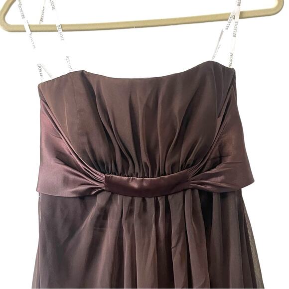 Belsoie Brown Strapless Gown Size 4 Empire Waist Flowy Formal wedding - Picture 3 of 7